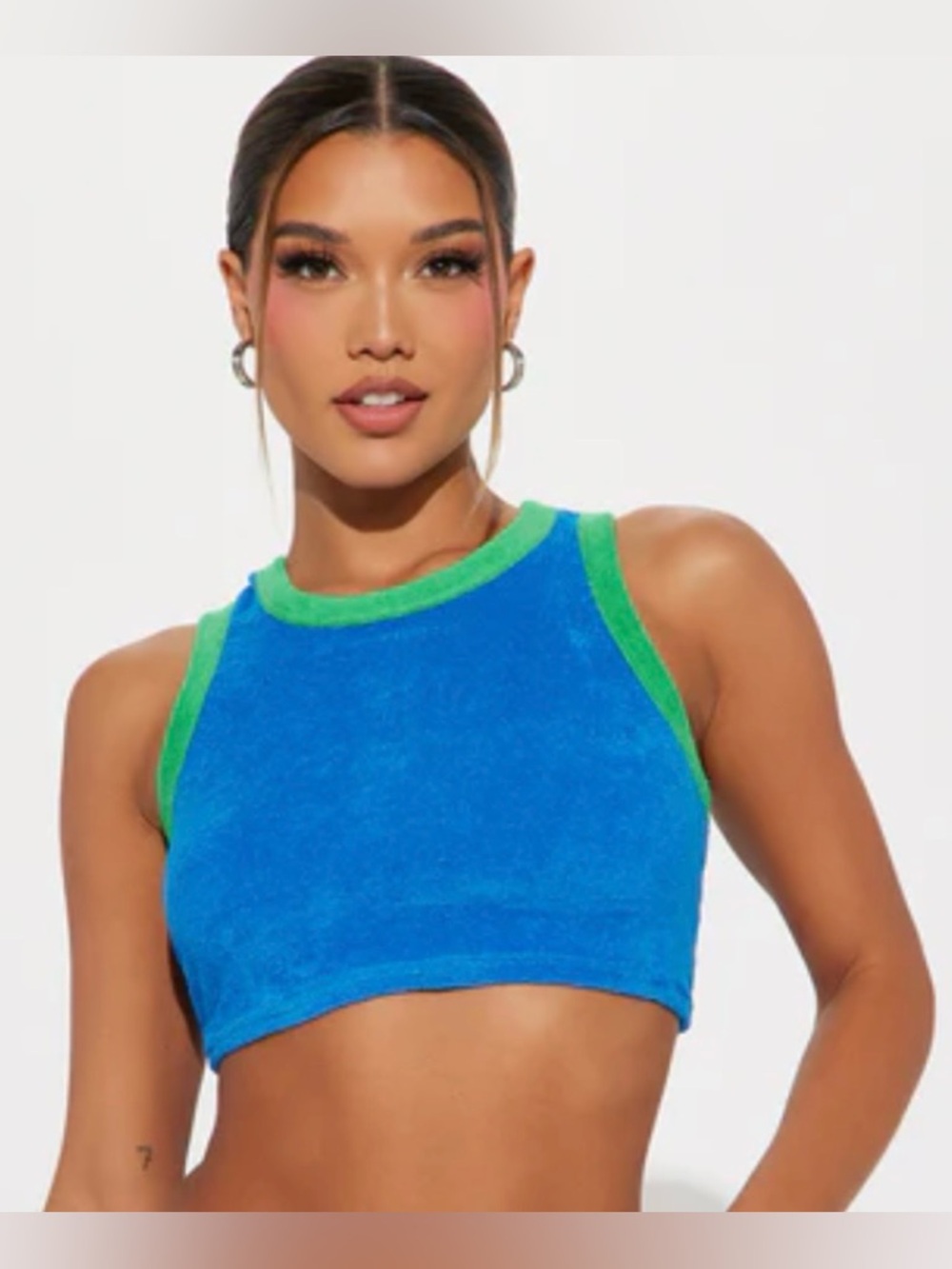 Blue Terry Crop Tank with Green Trim - Women Tops